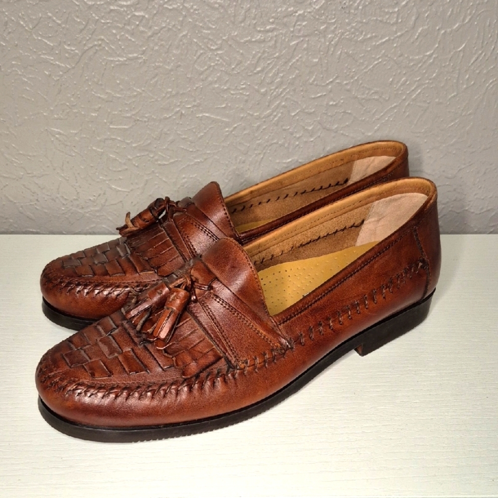 David Taylor O'Hare Brown Leather Slip On Tassel Loafers‎ Shoes Men's US 11D